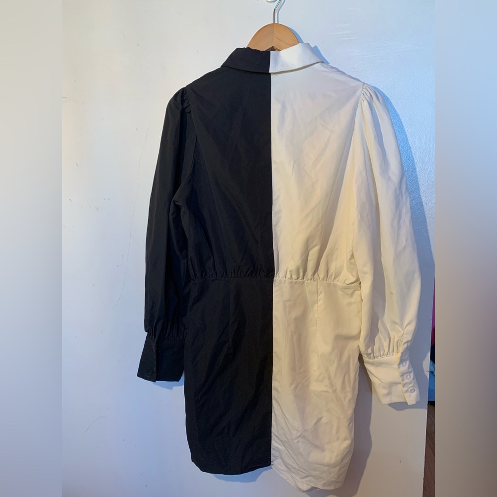 MONOCHROME CONTRAST DETAIL LONG SLEEVE SHIRT DRESS - Picture 5 of 7